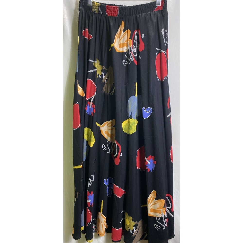 VTG Katie Lee Art To Wear Skirt Womens 10 Tall Floral Watercolor Rayon Boho Maxi